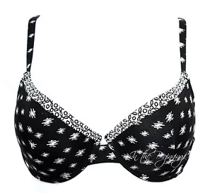Calida 4891 36C Black White Print Plunge Lined Contour Underwire Bra NEW - Picture 1 of 3