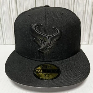 Houston Texans Hat Cap New Era 7 1/4 Fitted 59Fifty Blackout Black Out NFL - Picture 1 of 8