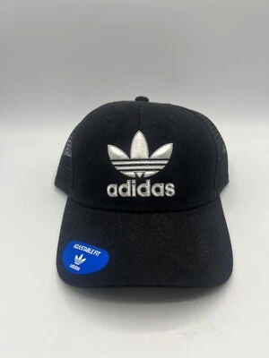 Adidas Trefoil Trucker Hat Black Cap Mesh Adjustable Size Snapback White OSFA - Image 1 of 4