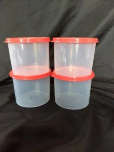 Nuevo Tupperware Pequeño 20 OZ Transparente CANISTER Juego de 4 Sello Rojo Snack, Viaje, Niños - Imagen 1 de 4