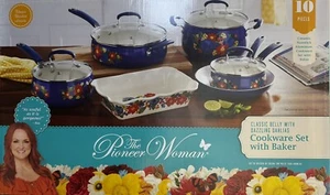 Pioneer Woman Classic Belly Dazzling Dahlias 10 pc Cookware Set with Baker NIB - Picture 1 of 10