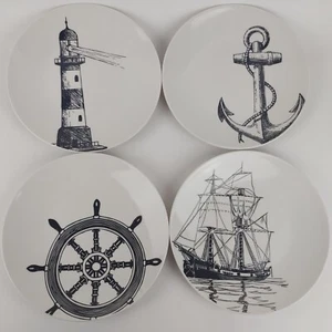Set of 4 American Atelier Coastal Collection Salad Plates Nautical Ship Anchor - Picture 1 of 9