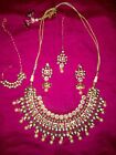 Bollywood Indian Bridal Kundan Necklace Earrings Tikka Naath Waist Band Set