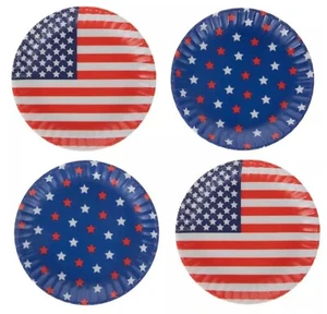 Set di 4 Sottobicchieri Rotondi in Ceramica, Schieno in Sughero, PATRIOTICO, USA STELLE E STRISCE, HL - Foto 1 di 9
