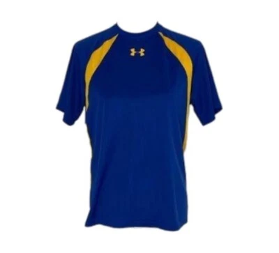 Boy's Small Athletic Shirt Under Armour Blue and Yellow Heat Gear Loose Fit - Image 1 of 4