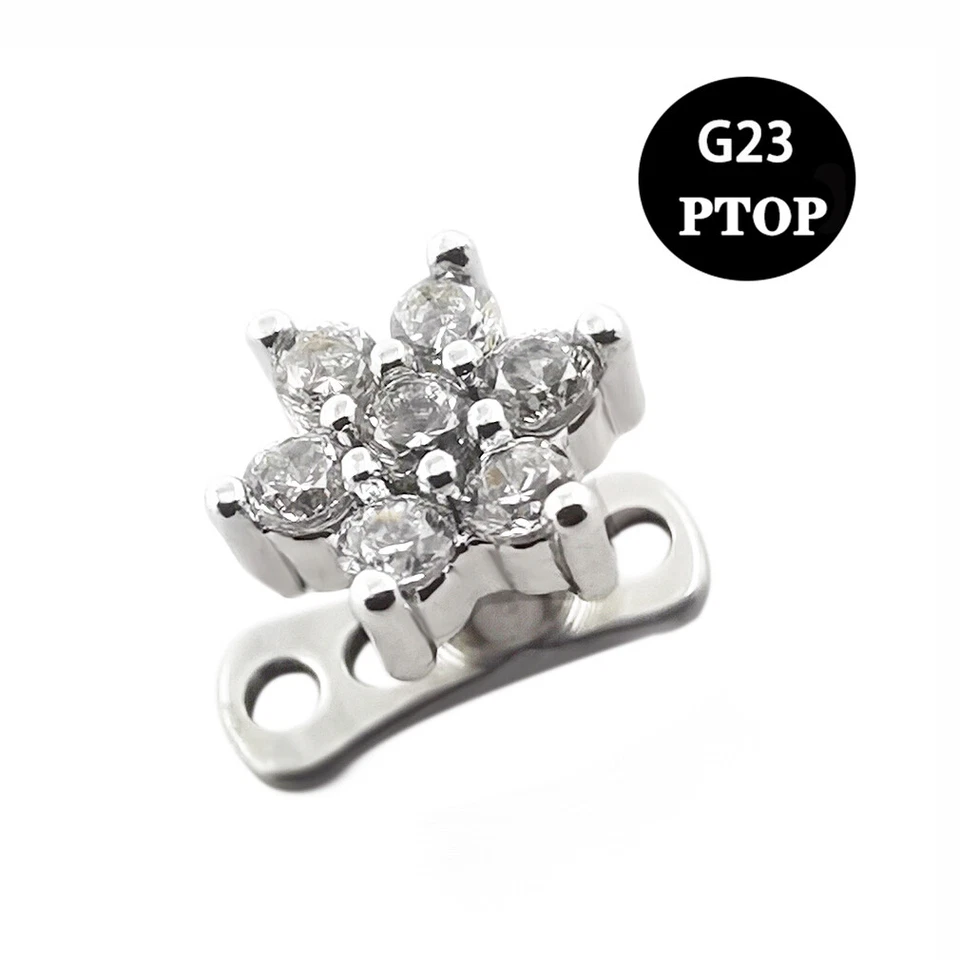 1PC G23 Titanium Base Clear CZ Micro Dermal Anchor Top Skin Diver Piercing 14G - Image 1 of 4