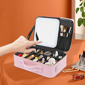 Bolsa de Maquillaje Con Espejo Y Luces Estuche de Maquillaje de Viaje Bolsa de Cosméticos NUEVO - Imagen 1 de 23