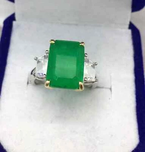 Emerald Cut 8.00 Ct Natural Emerald Diamond Weeding Ring 14K Solid White Gold - Picture 1 of 9