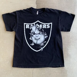 Vintage Oakland Raiders T-Shirt Double Sided Chucky Horror NFL - Picture 1 of 2