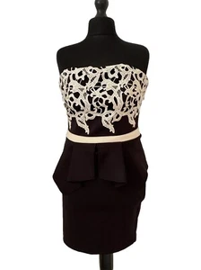 Lipsy UK Black Strapless Peplum Occasion Dress With Lace Trim Coctail Party - Picture 1 of 10