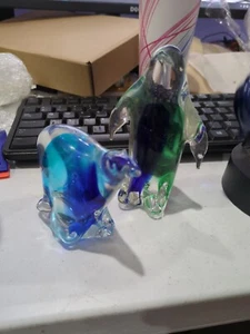 Paperweight Glass Polar Bear And Dolphin Cobalt Blue and Clear Art Sculpture - Picture 1 of 7