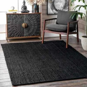 Black Rug, Handmade Braided jute Rug,  Bedroom Living Room Rugs Carpet, Area Rug - Picture 1 of 5