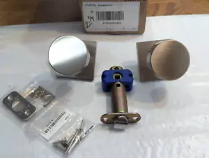 EMTEK-Round Door Knob Backset Passage with Square Rose-Satin Nickel - Picture 1 of 4
