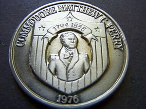 1976 Babylon COMMODORE PERRY Oxidized Silver Mardi Gras Doubloon - Foto 1 di 2