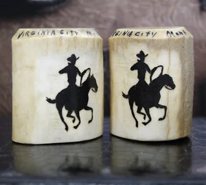 Siluetas vaqueras rodeo occidental vintage Antler S&P Virginia City MT - Imagen 1 de 5