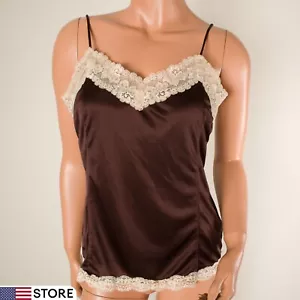💖 WORTHINGTON großes Cami Tank Top dunkelbraun Regal BH verstellbare Träger Spitze - Bild 1 von 10