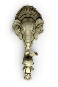 Elephant Animal Head 3D Wall Decor Ivory Color Sculpture Headdress Safari Africa - Picture 1 of 11