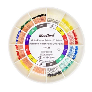 120pcs MacDent Dental Endo Gutta Percha+200pcs Absorbent Paper Points .02 #15-40 - Picture 1 of 4