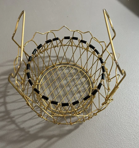 Vtg MCM Deposee Erdecor French Wire Egg Basket Gold Cover
