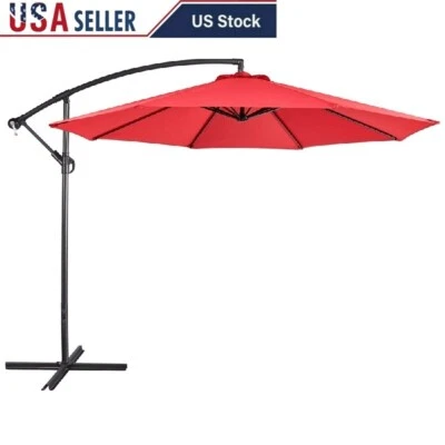 Paraguas de patio desplazado de 10 pies con manivela marco duradero soporte base toldo ventilado Foto 1 de 4