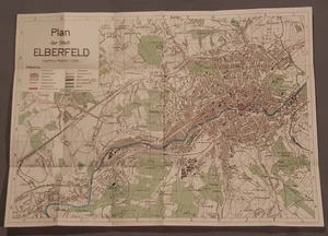 Uralte Landkarte Wuppertal Elberfeld mit Verkehrs-Karte,Kleinbahn,Eisenbahn 1927 - Picture 1 of 8