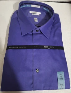 Camisa de vestir Van Heusen púrpura para hombre 18 37/38 alto satén de lujo sin arrugas - Imagen 1 de 5