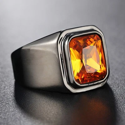 Anillo Piedra Azul Negro Acero Inoxidable Alianza Boda Talla 7-12 Hombres Mujeres Regalo Foto 1 de 4