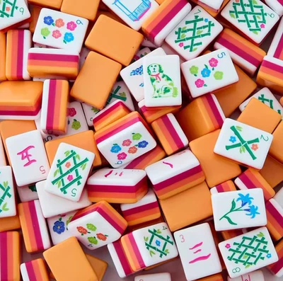 NEW PRETTY Orange American Mahjong Tiles- 160 Engraved/Acrylic tiles - Image 1 of 3