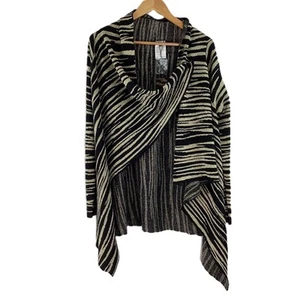 Casamia Black & Gold Zebra Striped Open Front Wrap Cardigan M NWT - Picture 1 of 9