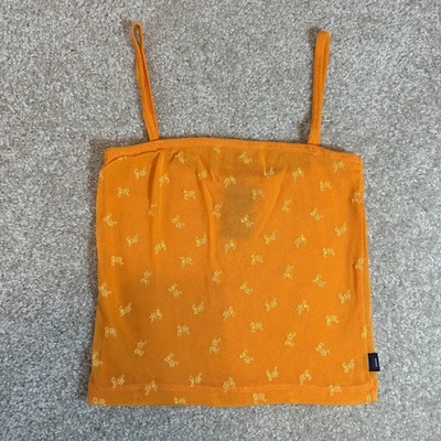 Regata de malha laranja borboleta flor crop top alça espaguete Y2K retrô tamanho pequeno - Imagem 1 de 4