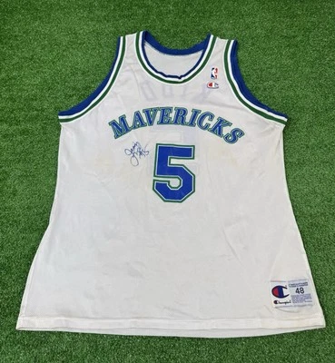 Camiseta deportiva vintage de los 90 Dallas Mavericks Jason Kidd #5 campeón autografiada para hombre 48 Foto 1 de 4