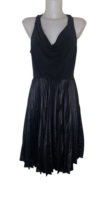 NWT Halston Heritage Sz 8 Womens Black Pleated Halter Grunge Preppy Formal Dress - Image 1 of 4
