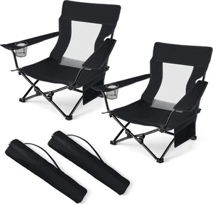 HaSteeL Folding Beach Chair Set of 2, Foldable Black Camping Chairs for  - Picture 1 of 8