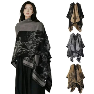 Loose Fit Knitted Pullover Cape Double Sided Print Tie Dye Cape  Autumn Winter - Picture 1 of 13