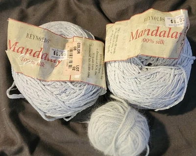 MANDALAY 100% Silk Vintage Yarn By Reynolds, Light Blue, Lot Of 2 Approx 98yds - Image 1 of 4