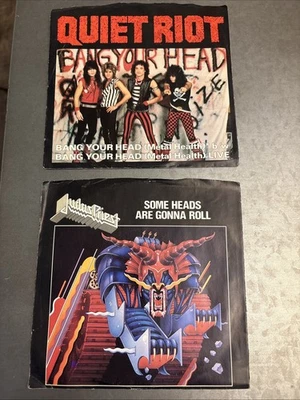 Vintage Rock 7in 45 RPM Vinyl Records Judas Priest And Quiet Riot W Orig Sleeves - Image 1 of 4
