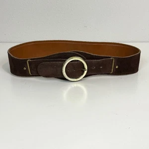 Vintage 2" dunkelbraun Wildleder Statement Gürtel Messingschnalle S - Bild 1 von 6