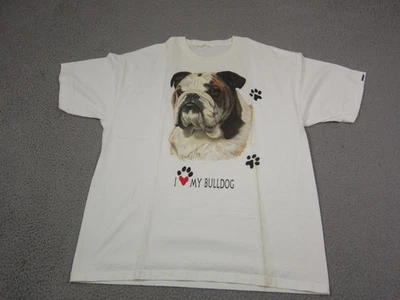 Vintage I Love My Bulldog Shirt Mens Extra Large XL White Single Stitch Paw 90s - Image 1 of 4