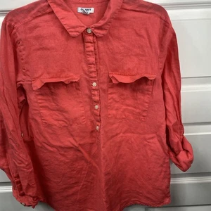 Blusa Antigua Azul Marino Lino Minimalista Cuarto Botón Manga Puños XL Rojo Rebelión - Imagen 1 de 8