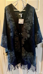 NWT never worn PONCHO NY ANDREW MARC Gray/Black Reversible; Suede tie One size  - Picture 1 of 7