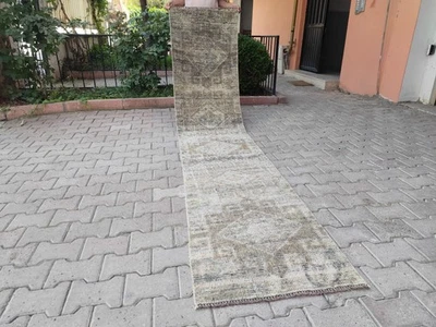 2x10 Runner Rug, Vintage Rug Gray, Handmade Wool Rug, Corridor Rug Decorative - Image 1 of 4