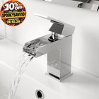 Modern Waterfall Bathroom Mono Basin Sink Mixer Tap Square Brass Single Lever