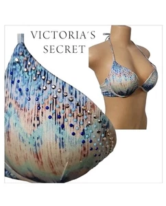 Victoria's Secret 34B Swimwear Sexy Rhinestone Push up Plunge Halter Bikini Top - Picture 1 of 16