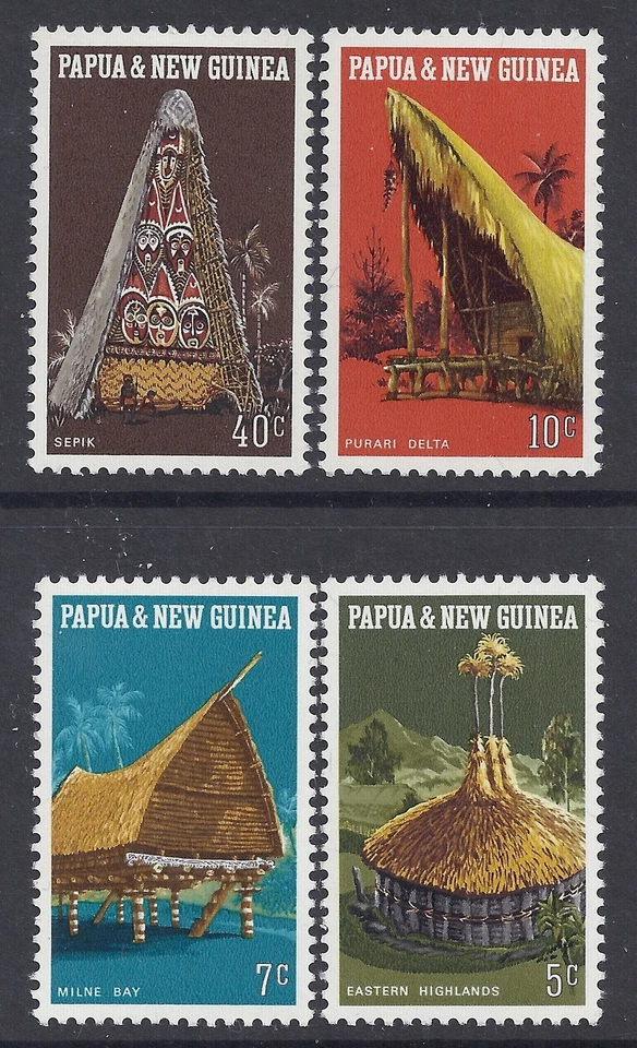 1971 PAPUA NEW GUINEA NATIVE DWELLINGS SET OF 4 FINE MINT MUH/MNH - Image 1 of 1