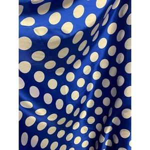 White on Blue Polka Dots - Faux Silk Charmeuse Satin Fabric - Picture 1 of 2