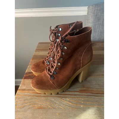 JS MISTAH Marrón Gamuza Gruesa Plataforma Botas Lug Cordones Botas de Combate Foto 1 de 4