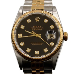 Mens Rolex Two-Tone Datejust Watch with Factory Black Diamond Dial 16233 - Picture 1 of 8