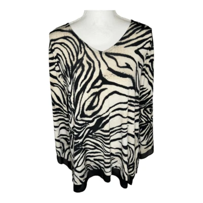 Alfani Women's Zebra Print Knit Pullover Sweater Size L Multicolor Casual - Image 1 of 4
