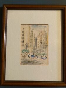 Watercolor Painting Of Rome Signed & Dated 1991 Framed Art Cafe w city scene