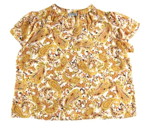 NWT Kasper Butterscotch Orange Paisley Floral VNeck Short Sleeve Tunic Blouse 3X - Picture 1 of 6